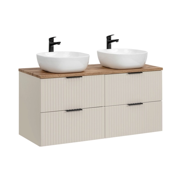 Zestaw szafka łazienkowa 120 cm kaszmir z umywalkami nablatowymi i blatem Dąb Wotan Adel Cashmere SET-ADC B WOTAN 120CM SMILE 40, Comad